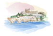 The old bridge in Béziers in Occitanie France, vector illustration for travel magazine, post card, poster