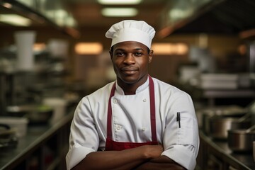 Wall Mural - Portrait of a young male black chef in commercial kitchen