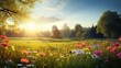flowers wallpaper spring background illustration nature greenery, fresh vibrant, sunny blooming flowers wallpaper spring background