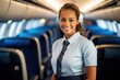 © NikoG - Smiling female flight attendant in airplane cabin