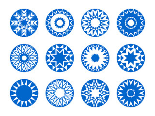 Wall Mural - Radial Circle Design Elements. Abstract Blue Decorative Icons Set. Vector Art.