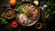 Enticing bowl of Vietnamese pho, emphasizing the richness of the broth, the freshness of herbs, and the textures of rice noodles