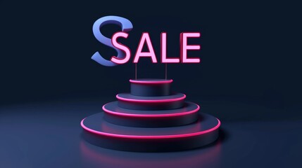 Wall Mural - A neon sign that says sale on a black background