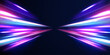 © ANATOLII - Visualization of large data traffic, dynamic high speed data flow in the form of neon line of various shapes: stripe, zigzag, arc and curve. Expressway, the effect of car headlights.