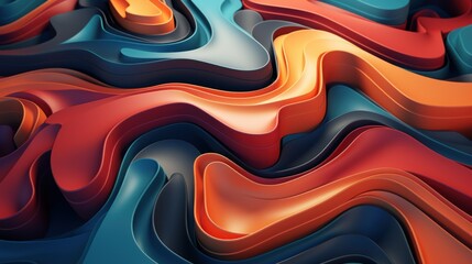 Wall Mural - Abstract 3D Colorful Layered Shapes. Dynamic 3D abstract background with multilayered shapes in vibrant orange and blue tones, visual depth.