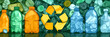 yellow recycling symbol on trash background with copy space