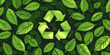 Green Recycling Symbol On Leaves Background