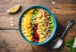 AI generated illustration of a bowl of fresh, colorful fruits and a hearty serving of muesli