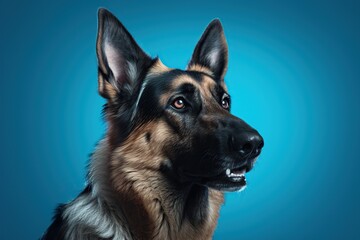 german shepherd dog on blue background