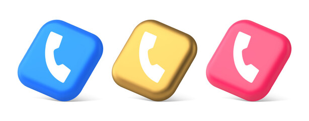Wall Mural - helpline hotline call center phone handset squared button 3d realistic isometric icon