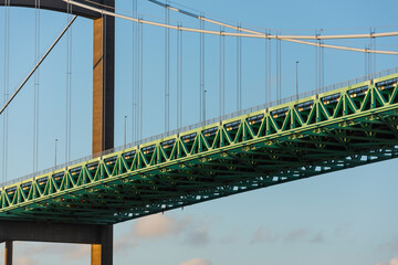 Wall Mural - Details of a green suspension bridge.