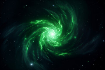 Wall Mural - abstract green spiral cosmos object pulsar in dark space among stars, ray, emission