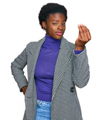 Wall Mural - Young african american girl wearing casual clothes doing italian gesture with hand and fingers confident expression