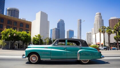 Wall Mural - Vintage Car In Downtown Los Angeles, California