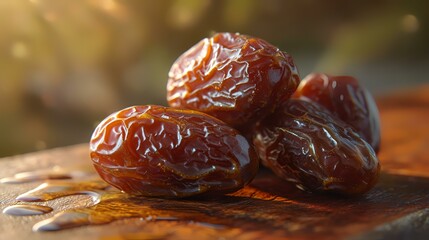 Wall Mural - Close up of dried dates fruit, selective focus, shallow DOF