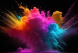 abstract multicolored powder splatted on white background,Freeze motion of color powder exploding
