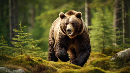 Wall Mural - portrait of a brown bear in the forest
