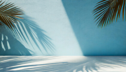 Wall Mural - Contemporary Harmony: Palm Silhouette on Blue Cement Wall