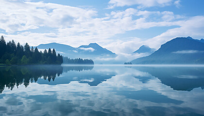 Wall Mural - Mountain landscape reflects in tranquil blue water generated by AI