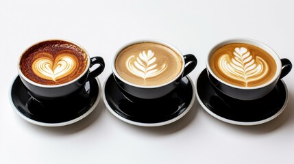 Wall Mural - Three cups of coffee sitting on a saucer. Suitable for coffee shop menus and advertisements
