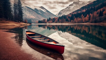 Wall Mural - Tranquil scene of canoeing on a peaceful pond generated by AI