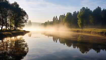 Canvas Print - Tranquil scene of a mountain reflecting in water generated by AI