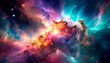 Abstract background of the immensity of space with lots of colors of various galaxies, stars and supernova explosions. Deep and immense space.