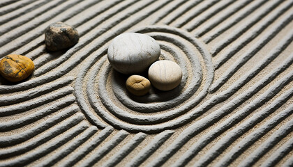 Poster - Meditating pebble in Japanese rock garden brings tranquility generated by AI