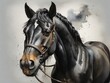 Black horse painted in watercolor