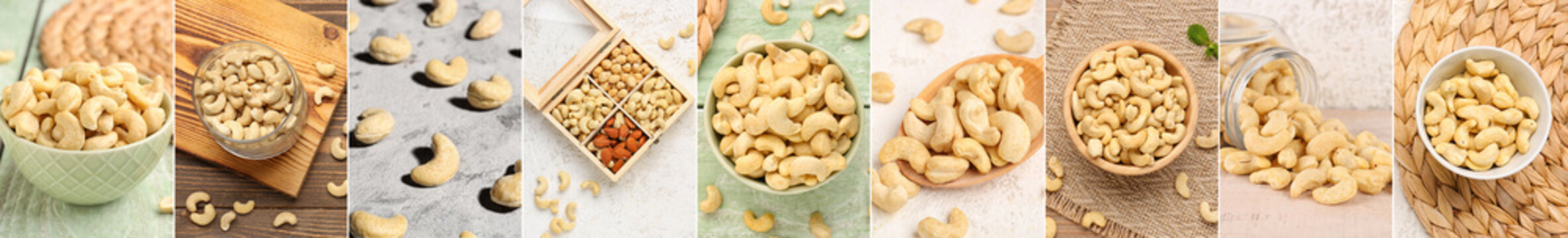 Collage of healthy cashew nuts