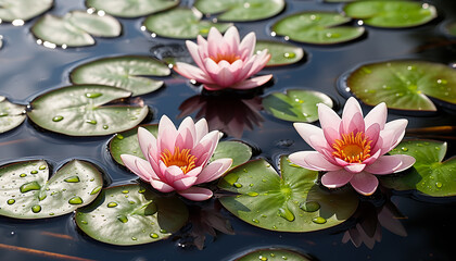 Poster - Lotus water lily, pink flower head, beauty in nature generated by AI