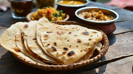 Canvas Print - Plate of flatbreads displayed on wooden table. This versatile image can be used to showcase various types of flatbreads and can be used in food-related projects or for promoting healthy eating.