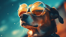 A Portrait Of A Dog In Sunglasses