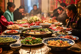 Fototapeta Las - Chinese family enjoying New Year's Eve dinner together