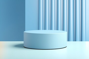 Wall Mural - abstract vector rendering of blue cylinder pedestal podium with pastel color backdrop.