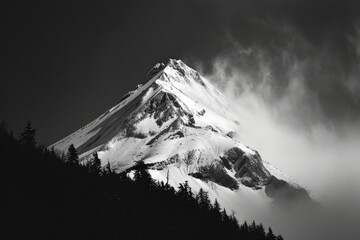 Wall Mural - A black and white photo of a snow covered mountain. Suitable for various uses