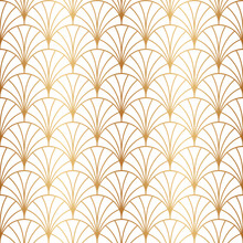Art Deco Gold Seamless Pattern. Repeated Golden Fan Patern. Abstract Nouveau Background For Prints Design. Repeating Geometric Lattice. Gatsby Repeat Motif. Artdeco Fancy Lattice. Vector Illustration