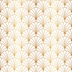 Art deco gold seamless pattern. Repeated golden fan patern. Abstract nouveau background for prints design. Repeating geometric lattice. Gatsby repeat motif. Artdeco fancy lattice. Vector illustration