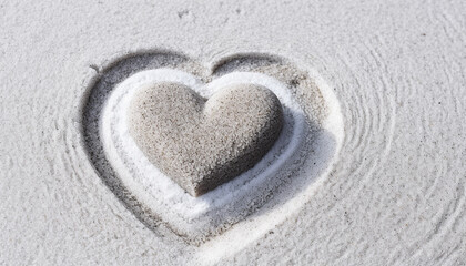 Poster - Love symbol in sand, heart shape, romantic emotion generated by AI