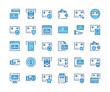 © Jane Kelly - Credit card icons set. Vector line icons. Blue color outline stroke symbols. Modern concepts