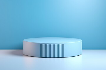 Wall Mural - abstract vector rendering of blue cylinder pedestal podium with pastel color backdrop.
