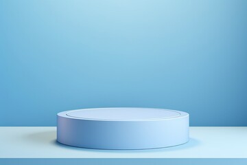 Wall Mural - abstract vector rendering of blue cylinder pedestal podium with pastel color backdrop.