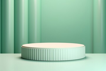 Wall Mural - abstract green cylinder podium with pastel backdrop.