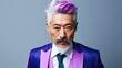 © Rodica - Portrait of Japanese bearded age model man with colorful stylish hair. Hair color for middle aged men. Hair and beard style for men