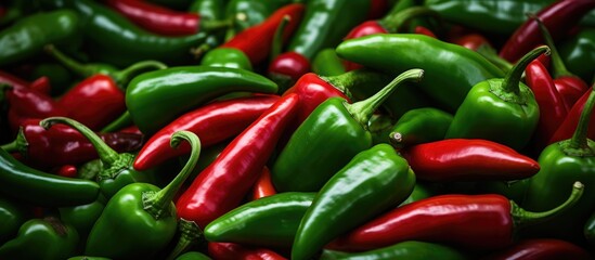 Wall Mural - A close-up photo of a pile of green and red peppers.