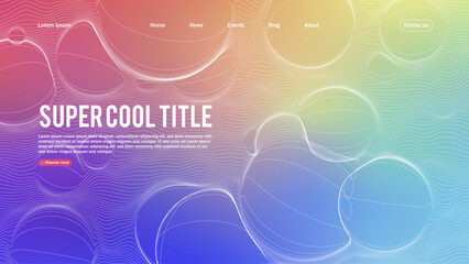 Landing page abstract design with dynamic line bubbles . Template for website or app.
