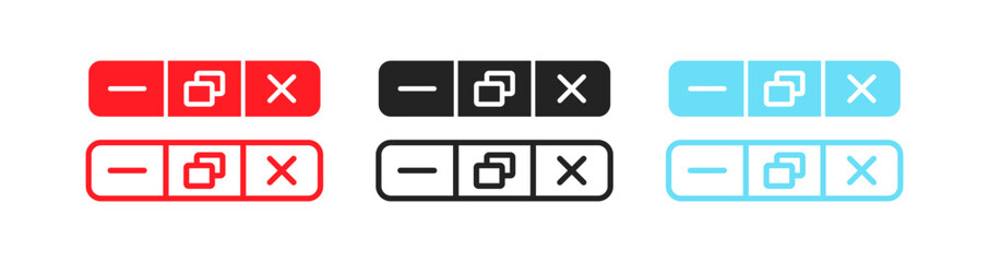 Wall Mural - Set of navigation buttons. Flat, color, set of minimize, expand, close button icons, navigation button icons. Vector icons