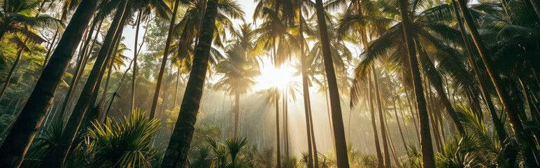 Wall Mural - tropical palm trees in warm sunlight