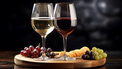 Poster - Grape, wine, table, drink, glass, fruit, wood generated by AI