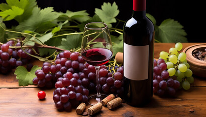 Wall Mural - Grape wine, winery wood, food, alcohol, wine bottle generated by AI